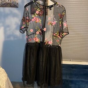 Forever 21 Black Dress with Floral Embroidery